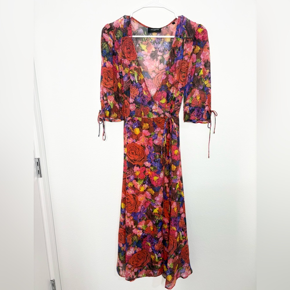 The Kooples Summer Night Red Floral-Print Silk Wrap Midi Dress - Picture 5 of 7